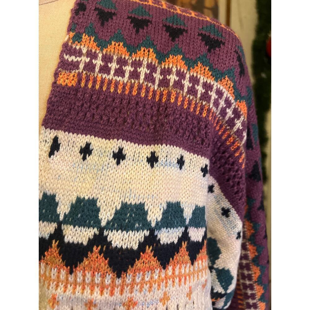 Boho Open Front Multicolor Fringe Hem Sweater Cardigan NWT Size M - Picture 2 of 12